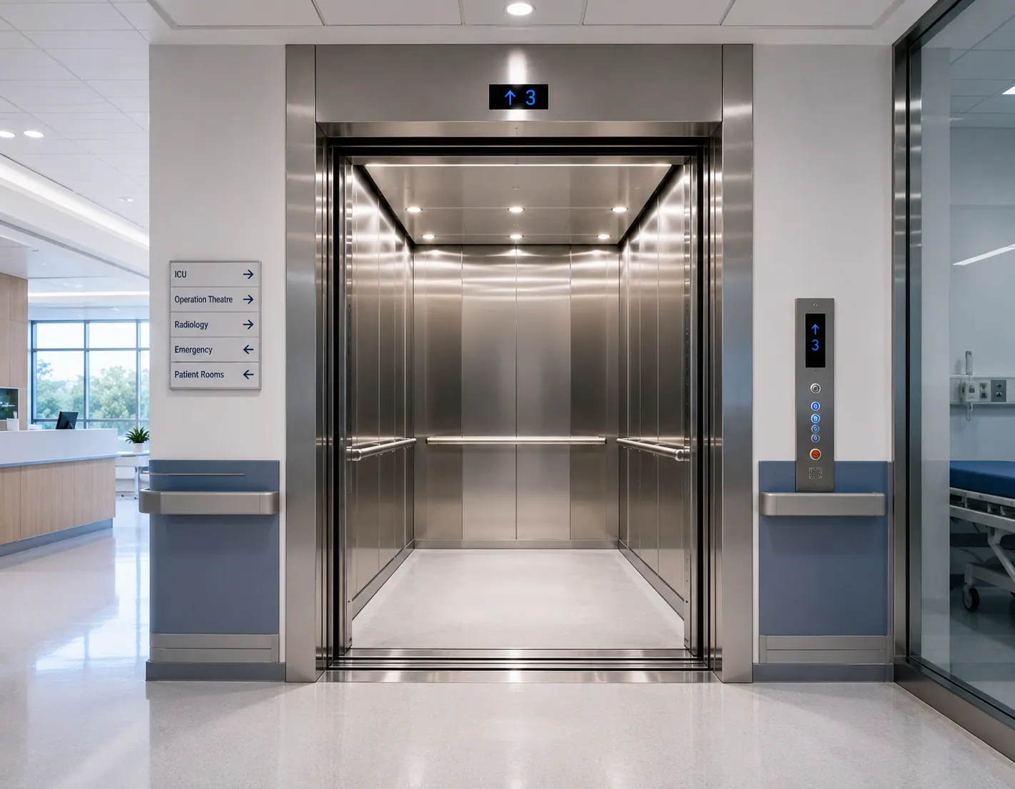 Hospital elevator installation for stretcher and patient movement in Delhi NCR