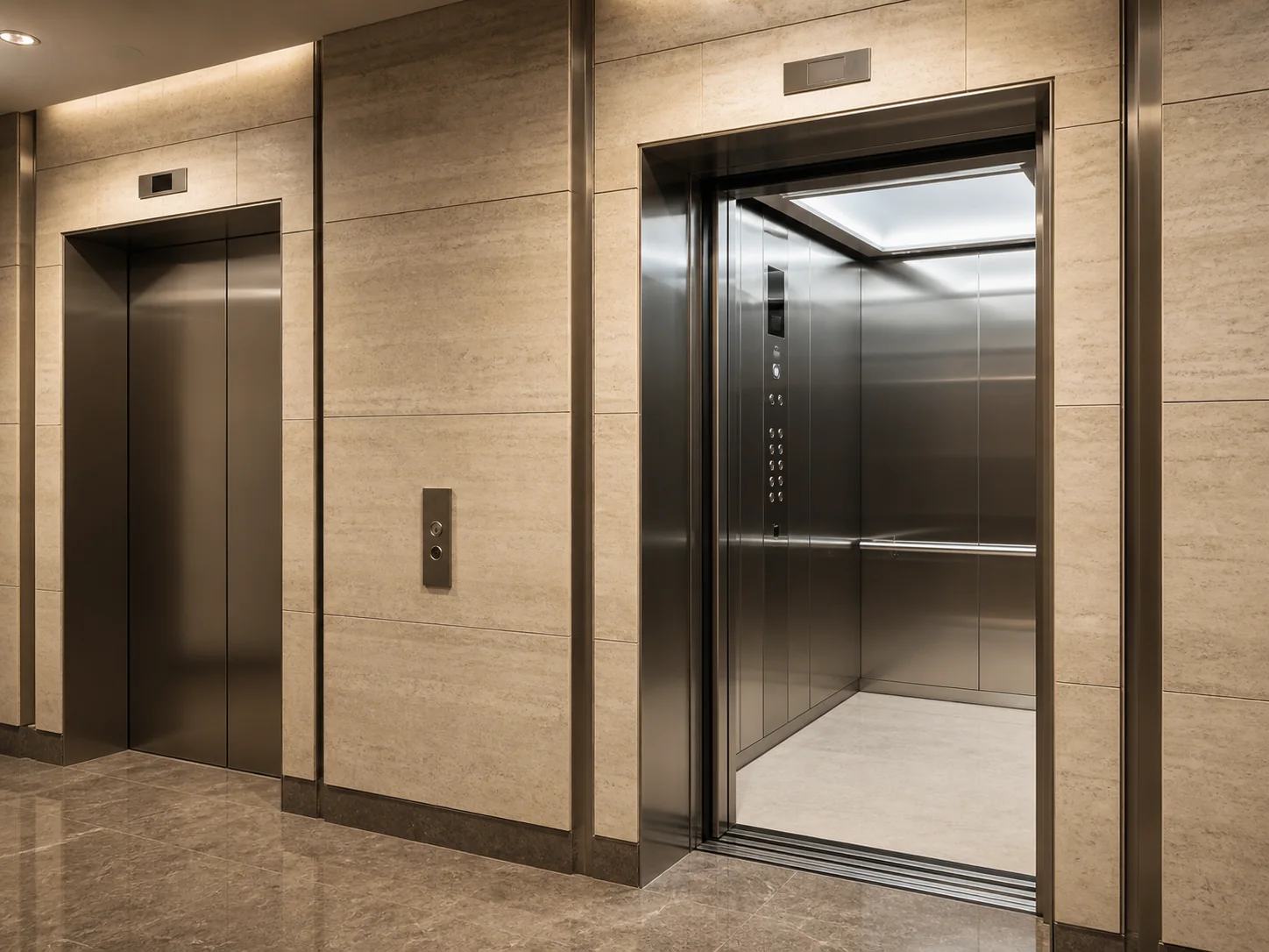 Escalator and passenger lift circulation inside a commercial building in Delhi NCR